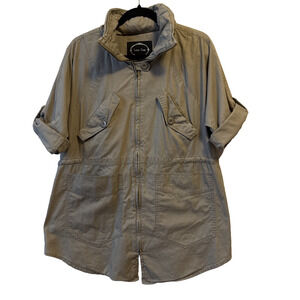 Love Tree Women's L Utility Hooded Jacket Neutral Lightweight Short Sleeve Boho